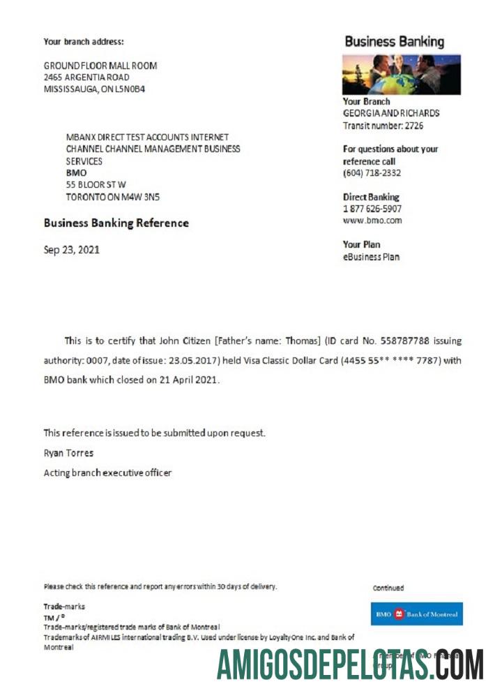 Referência de fechamento de BMO nos EUA exemplo real